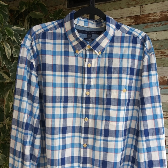 Tommy Hilfiger Blue Plaid Casual Shirt Sz XL - Picture 2 of 6